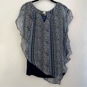 APT.9 Multicolor Layered Asymmetrical Black & White Blouse